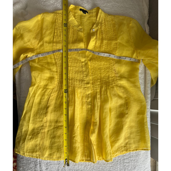 Theory Long Sleeve tunic pin tuck relaxed v neck Sunny Yellow Top Sz-M Relaxed - Picture 4 of 7